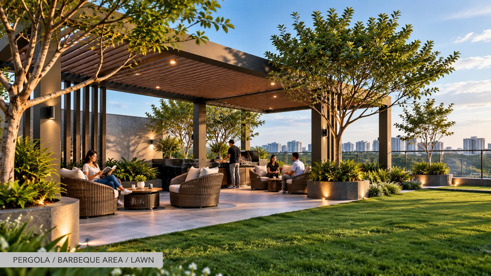 Pergola, Barbeque Area and Lawn